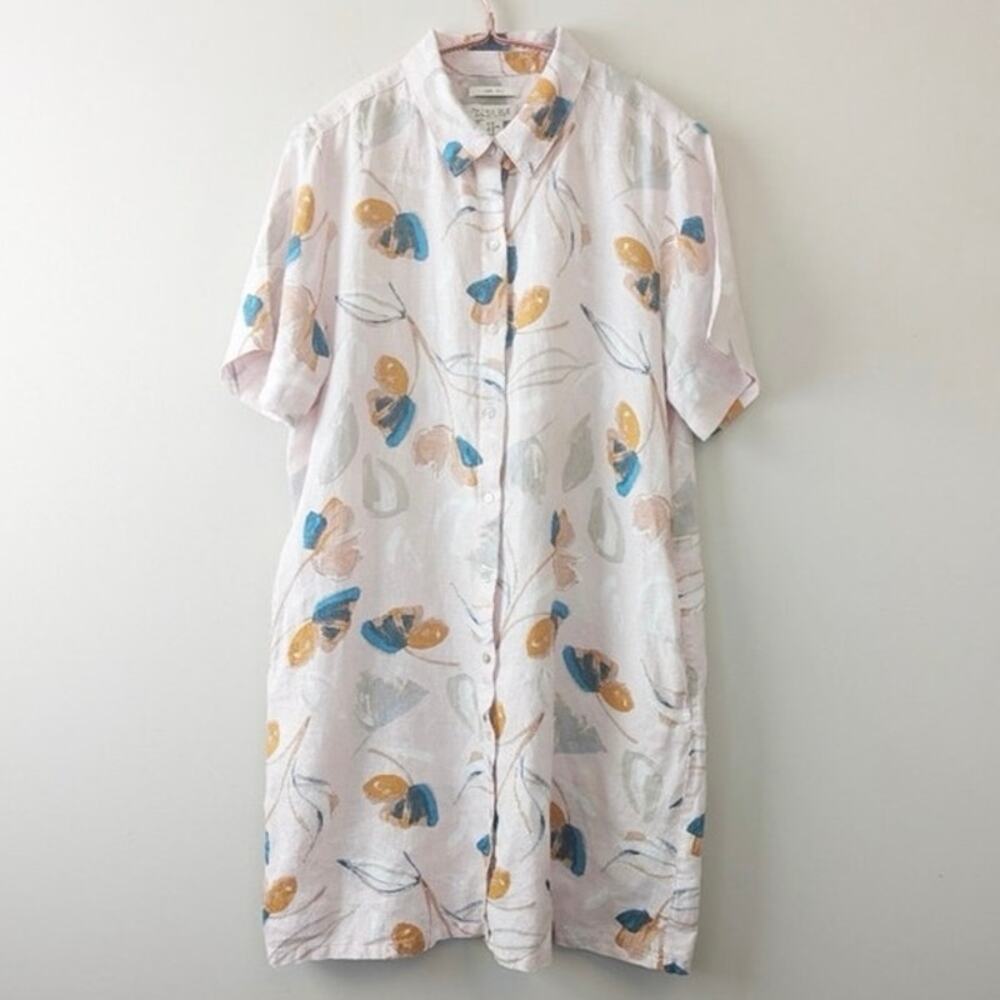 Rachel Zoe 100% linen blouse shirt dress button front abstract resort sz XL